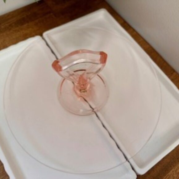 Pink Depression Glass Sandwich Plate‎ – Vintage Handled Serving Tray 1930s Plain - Picture 4 of 5